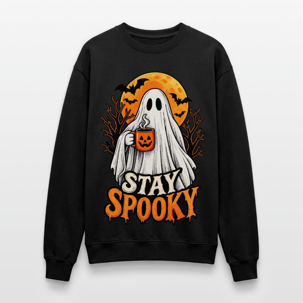 Trend4us Cute Ghost with Pumpkin Crewneck Sweatshirt - black