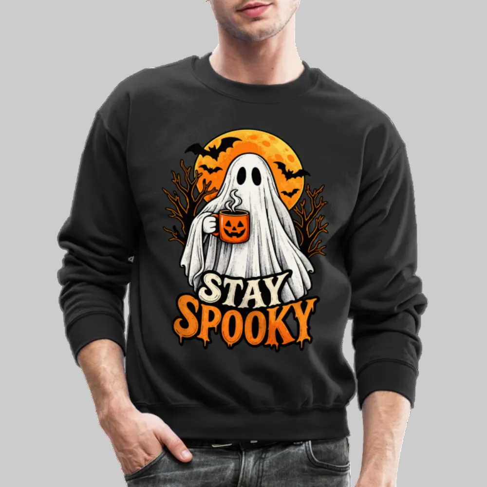 Trend4us Cute Ghost with Pumpkin Crewneck Sweatshirt - black