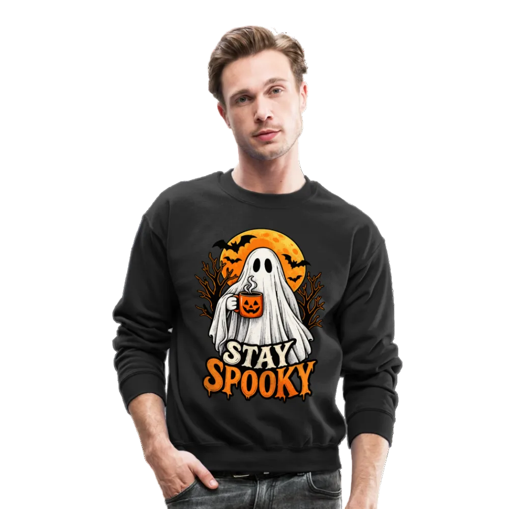 Trend4us Cute Ghost with Pumpkin Crewneck Sweatshirt - black