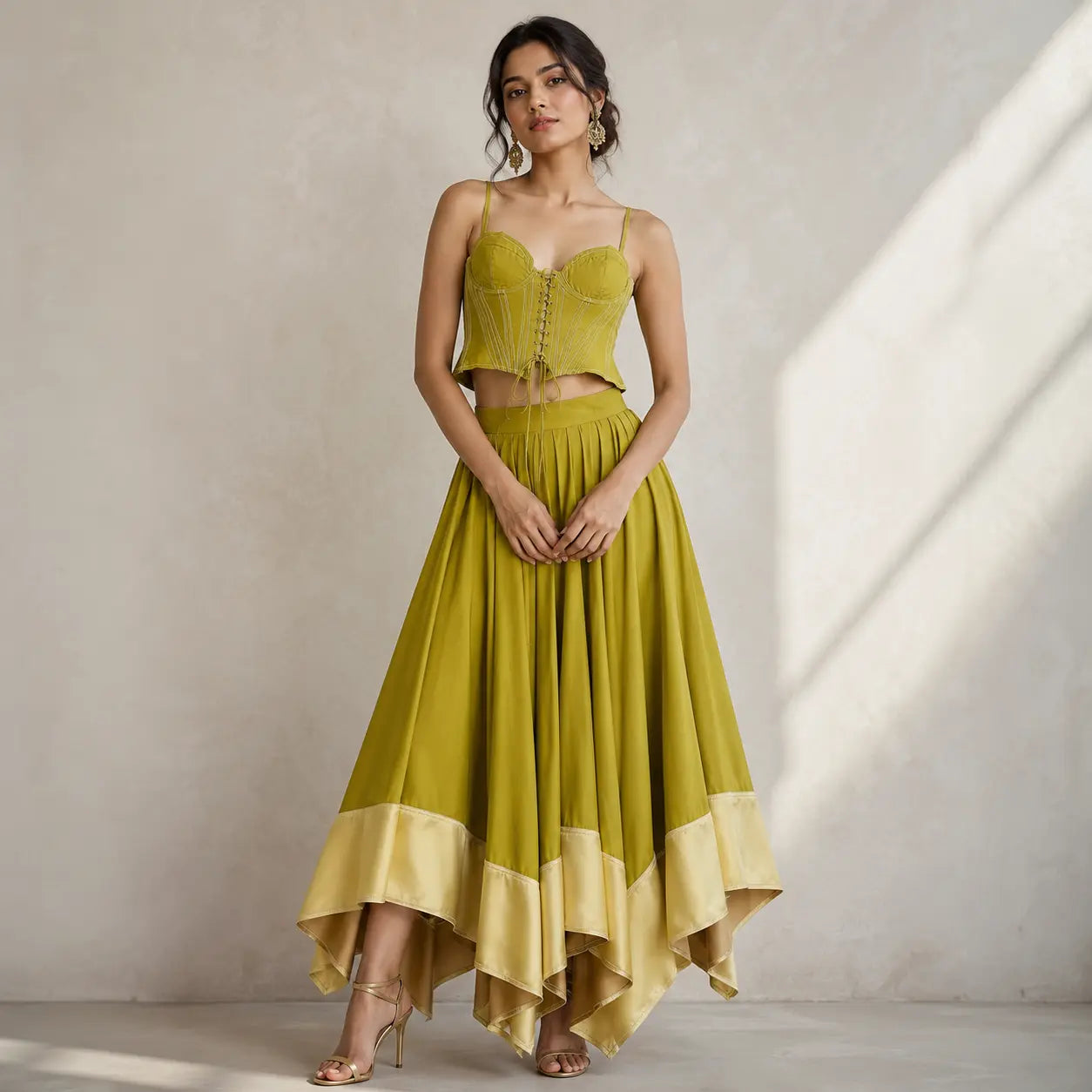 Trend4us Vintage Corset Crop Top & Satin Hem Maxi Skirt Set