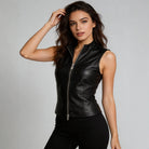 Trend4us Faux Leather Zip Front Top