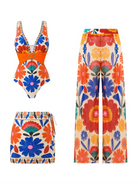 Trend4us Tropical Floral One-Piece Swimsuit & Cover-Up 3-Piece Set