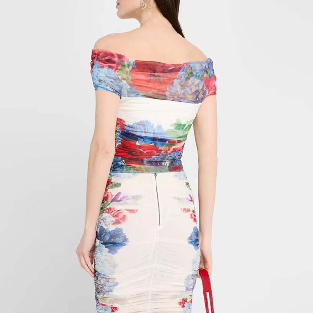 Off-Shoulder Draped Top &amp; Ruched Skirt Set back view