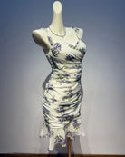 Trend4us Chiffon Mesh Floral Ruched Mermaid Mini Dress