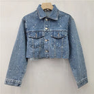 Trend4us Luxe Crystal Cropped Denim Jacket & Wide-Leg Jeans Set
