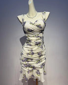 Trend4us Chiffon Mesh Floral Ruched Mermaid Mini Dress
