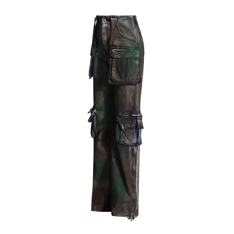 Trend4us Streetwear Vintage Multi-Pocket Wide-Leg Cargo Jeans