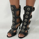 Trend4us Luxe Studded Buckle Cutout Gladiator Stiletto Boots