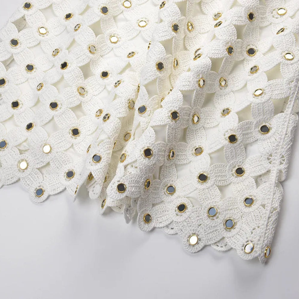 Trend4us Luxe Mirror-Embellished Crochet A-Line Mini Dress closer view