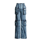 Trend4us Streetwear Vintage Multi-Pocket Wide-Leg Cargo Jeans