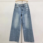 Trend4us Luxe Crystal Cropped Denim Jacket & Wide-Leg Jeans Set