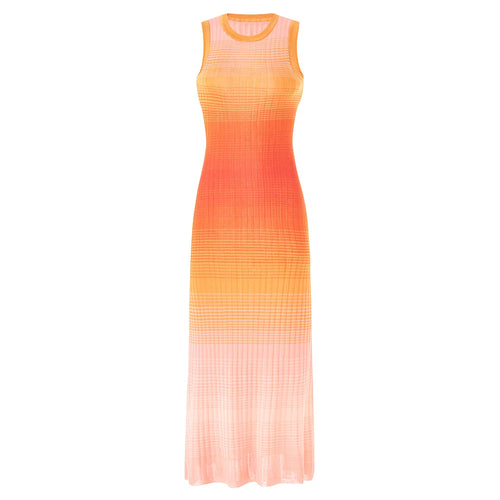 ombre knit dress Vintage Ombre Knit Sleeveless Maxi Dress - Gradient Bodycon