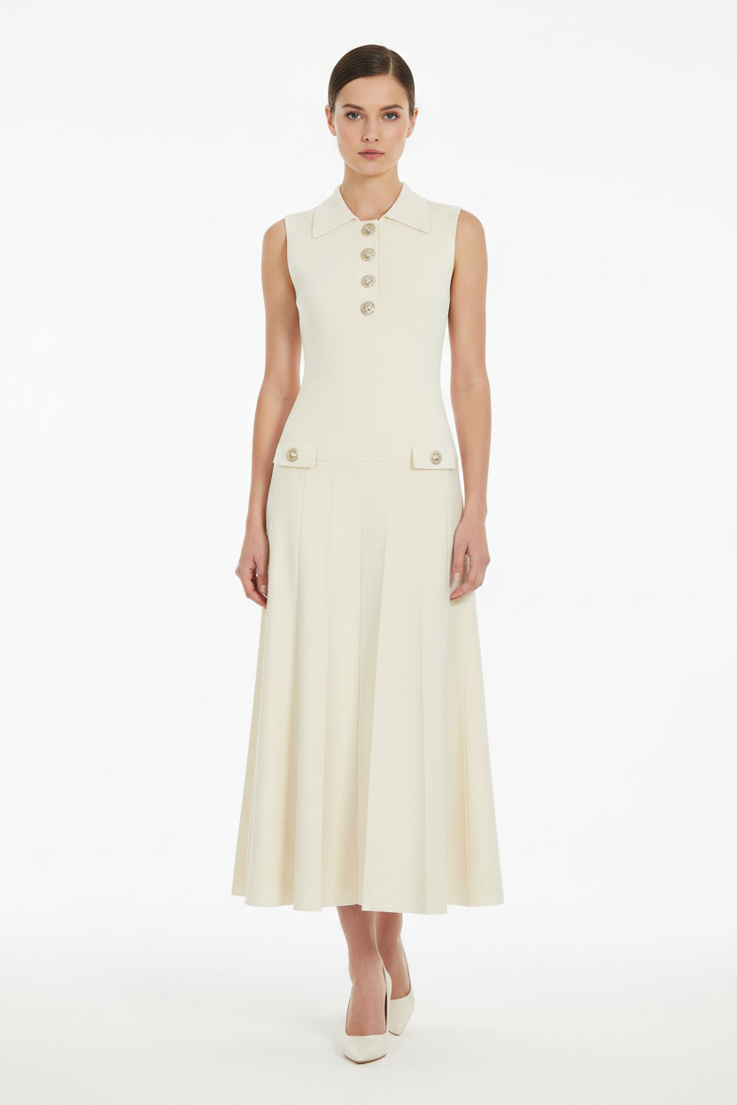 Trend4us knit maxi dress in beige, front view