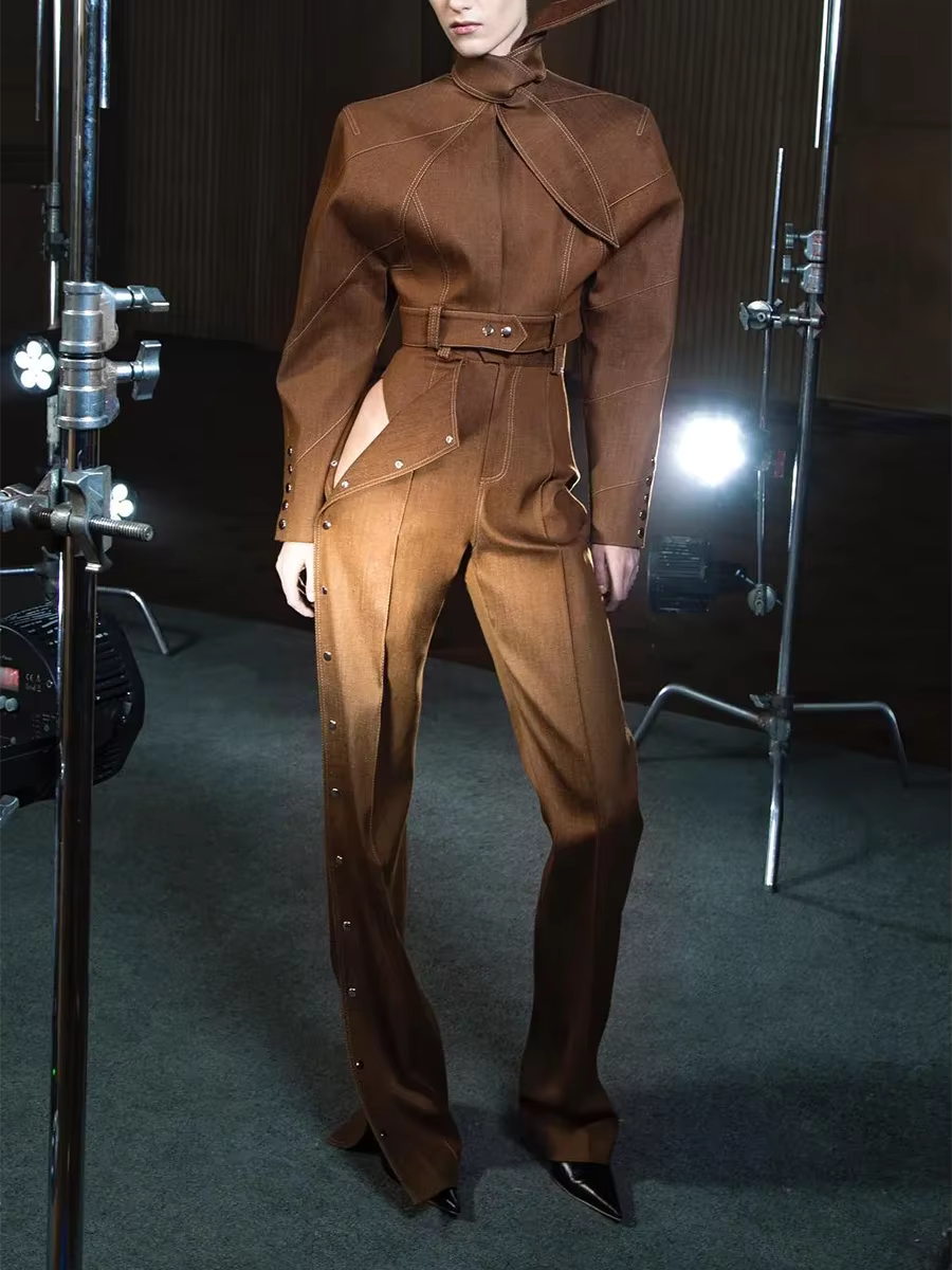 Trend4us Avant-Garde Structured Cropped Jacket & Wide-Leg Pants Set