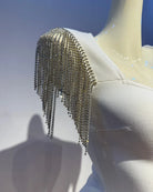 Trend4us Luxe Crystal Fringe Shoulder Bandage Mini Dress closer view