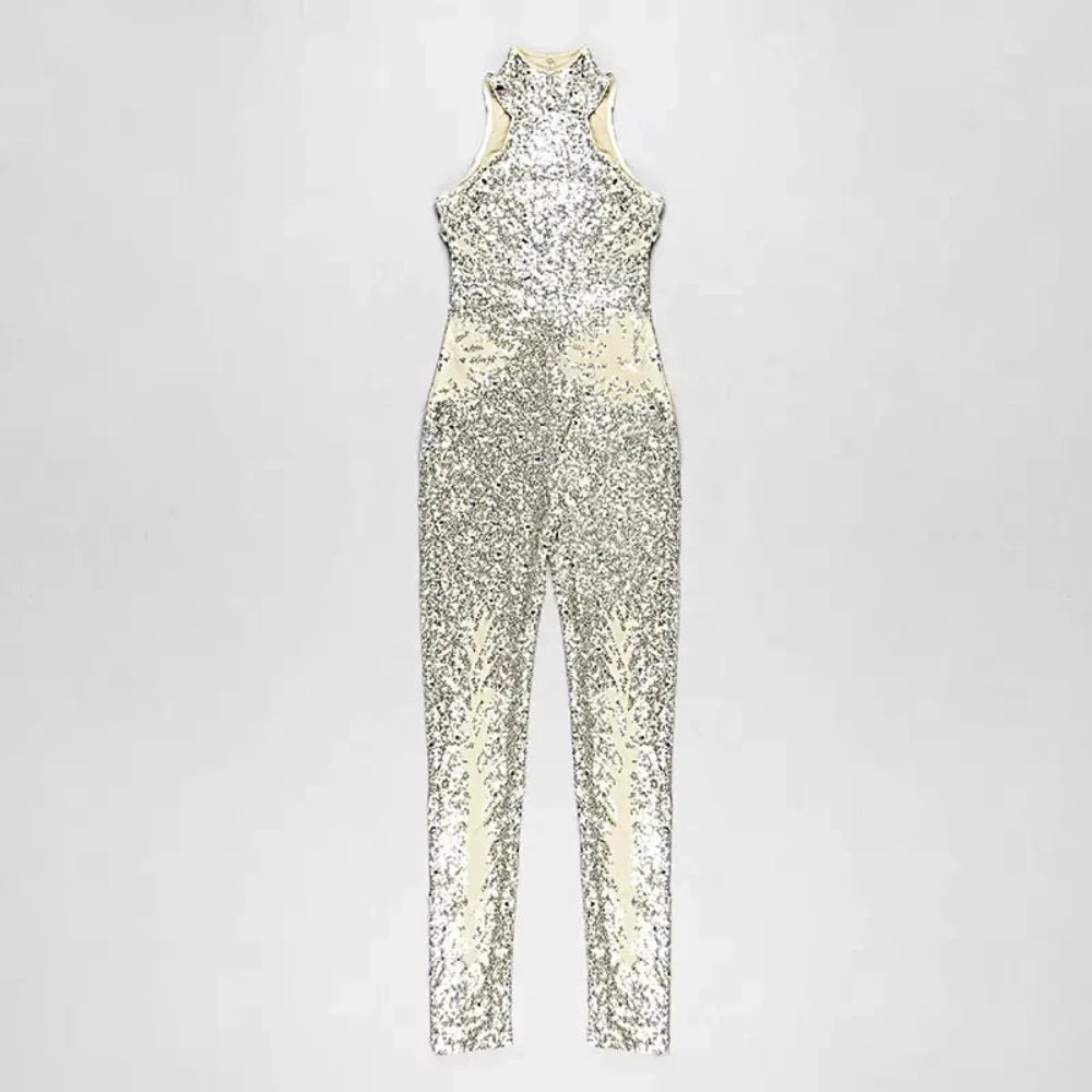 Trend4us Women's Glamour Sequin High-Neck Backless Jumpsuit