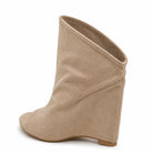 Trend4us Luxe Suede Peep-Toe Wedge Ankle Booties