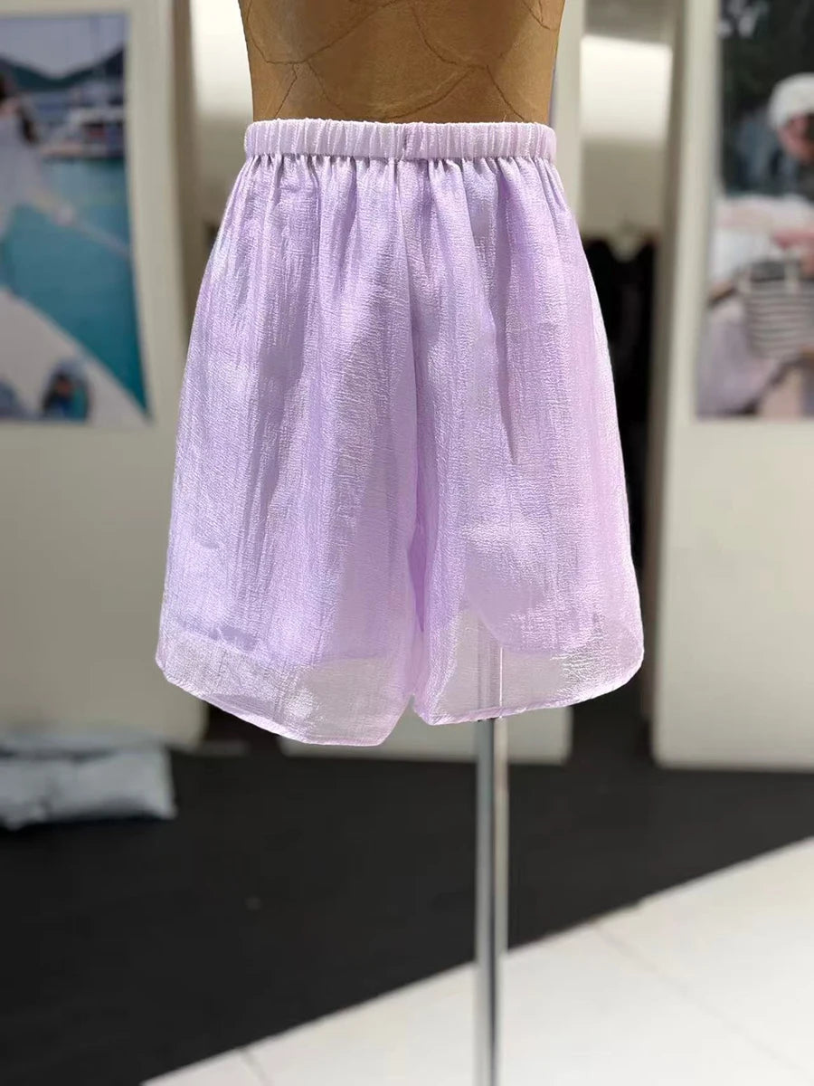 Trend4us Luxe 3D Rosette Ruffle Blouse & Layered Shorts Set