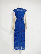 Trend4us Luxe 3D Floral Appliqué Sheer Evening Gown - Blue