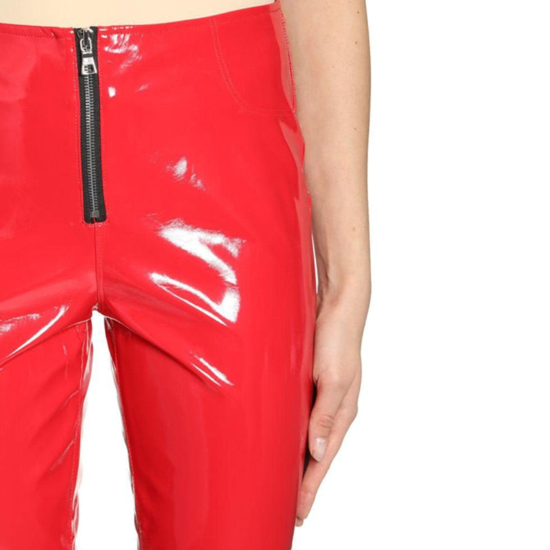 Glossy Stretch Patent Slim Fit Trousers