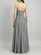 Trend4us Luxe Draped Halter Cutout Backless Evening Gown - Gray