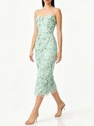 Trend4us Luxe Strapless 3D Floral Embroidered Midi Dress