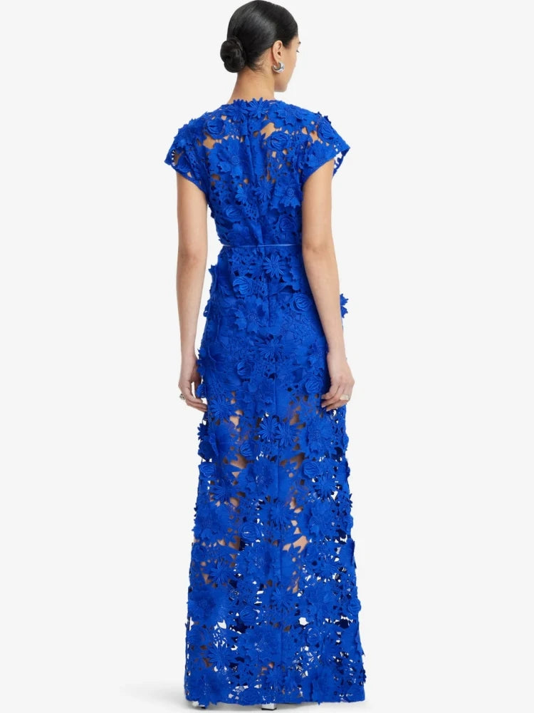 Trend4us Luxe 3D Floral Appliqué Sheer Evening Gown
