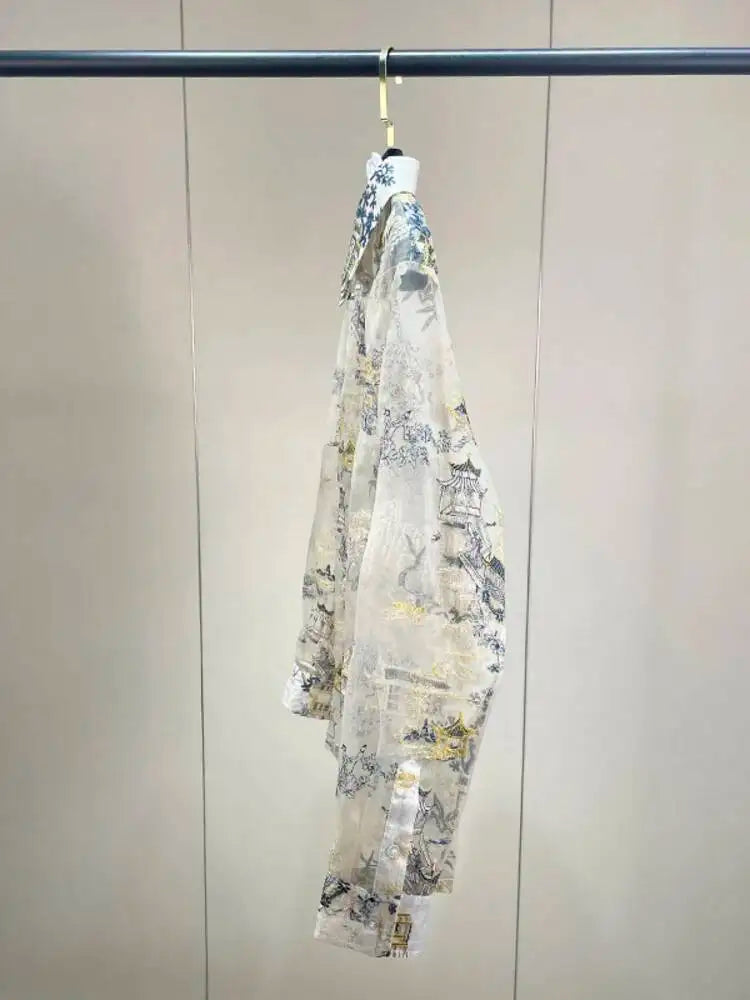 Trend4us Luxe Sheer Organza Embroidered Scenic Blouse