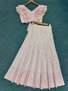 Trend4us Luxe Eyelet Lace Ruffle Crop Top & Midi Skirt Set - Pink