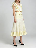 Trend4us Luxe Eyelet Lace Ruffle Crop Top & Midi Skirt Set