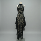 Trend4us Elegant Sheer Lace High-Neck Handkerchief Hem Dress