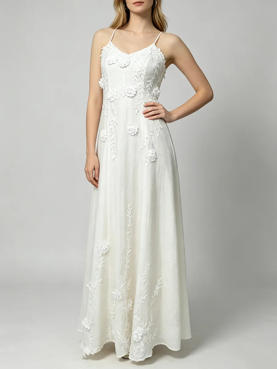 Trend4us Luxe Floral Appliqué Open-Back Maxi Dress