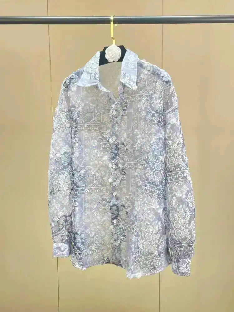 Trend4us Vintage Sheer Streetwear Button-Up Blouse