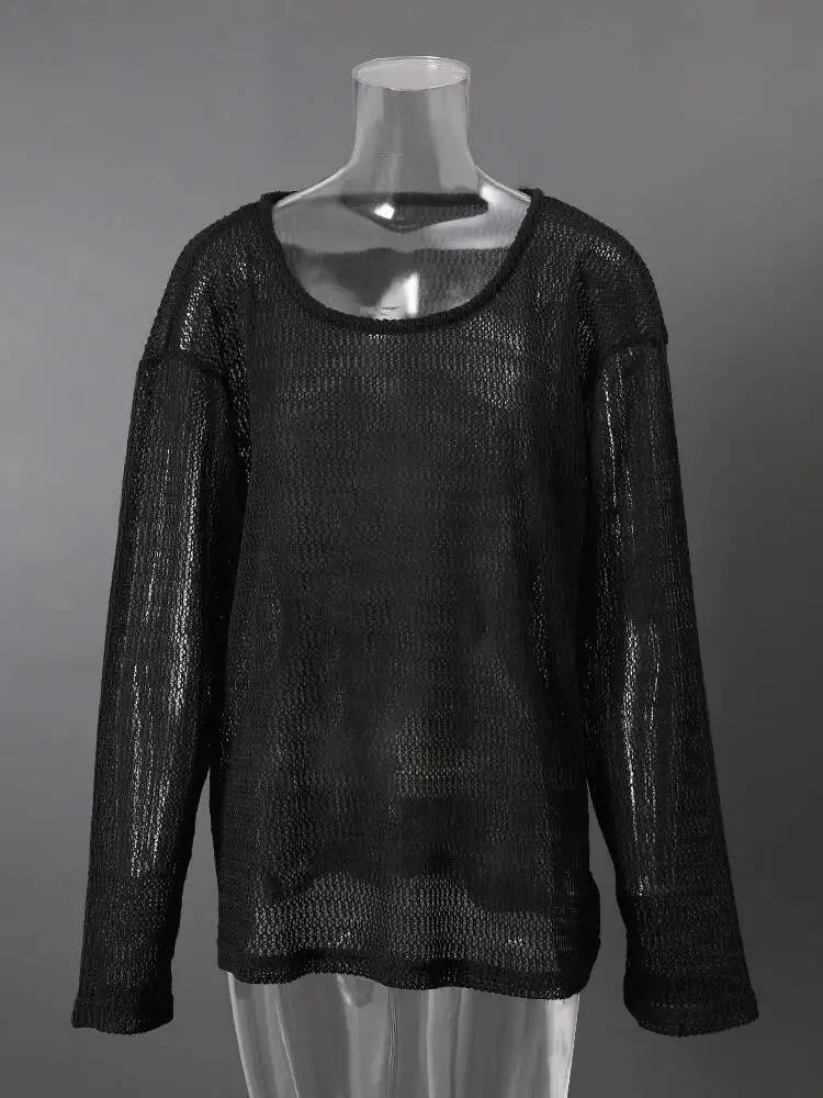 Trend4us Sheer Knit Long Sleeve Top – Women's Lightweight Sweater
