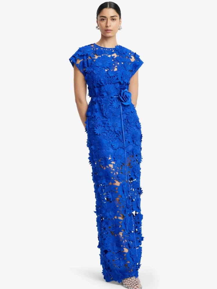 Trend4us Luxe 3D Floral Appliqué Sheer Evening Gown