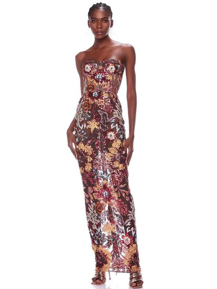 Luxury Strapless Sequin Embroidery Dress