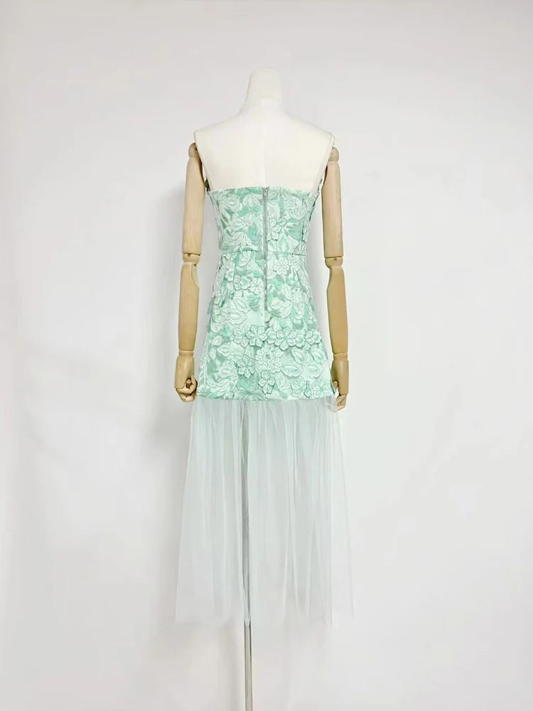 Trend4us Luxe 3D Floral Embroidered Strapless Illusion Evening Dress