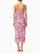 Trend4us Luxe Strapless 3D Floral Embroidered Midi Dress