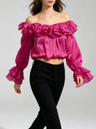 Trend4us Luxe Off-Shoulder Ruffle Organza Crop Blouse