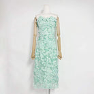 Trend4us Luxe Strapless 3D Floral Embroidered Midi Dress - Green