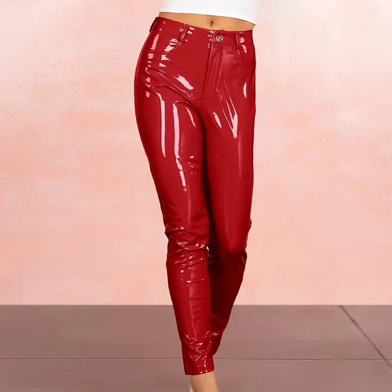 Trend4us Women's Glossy Faux Leather Slim Fit Trousers