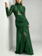 Trend4us Luxe Sheer Draped Illusion High-Neck Evening Gown
