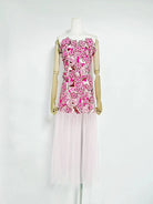 Trend4us Luxe 3D Floral Embroidered Strapless Illusion Evening Dress-Pink