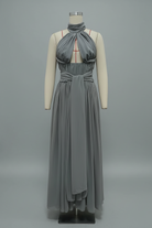 Trend4us Luxe Draped Halter Cutout Backless Evening Gown - Gray