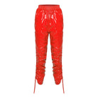 Trend4us Women's Glossy Ruched Drawstring Vinyl Cropped Pants