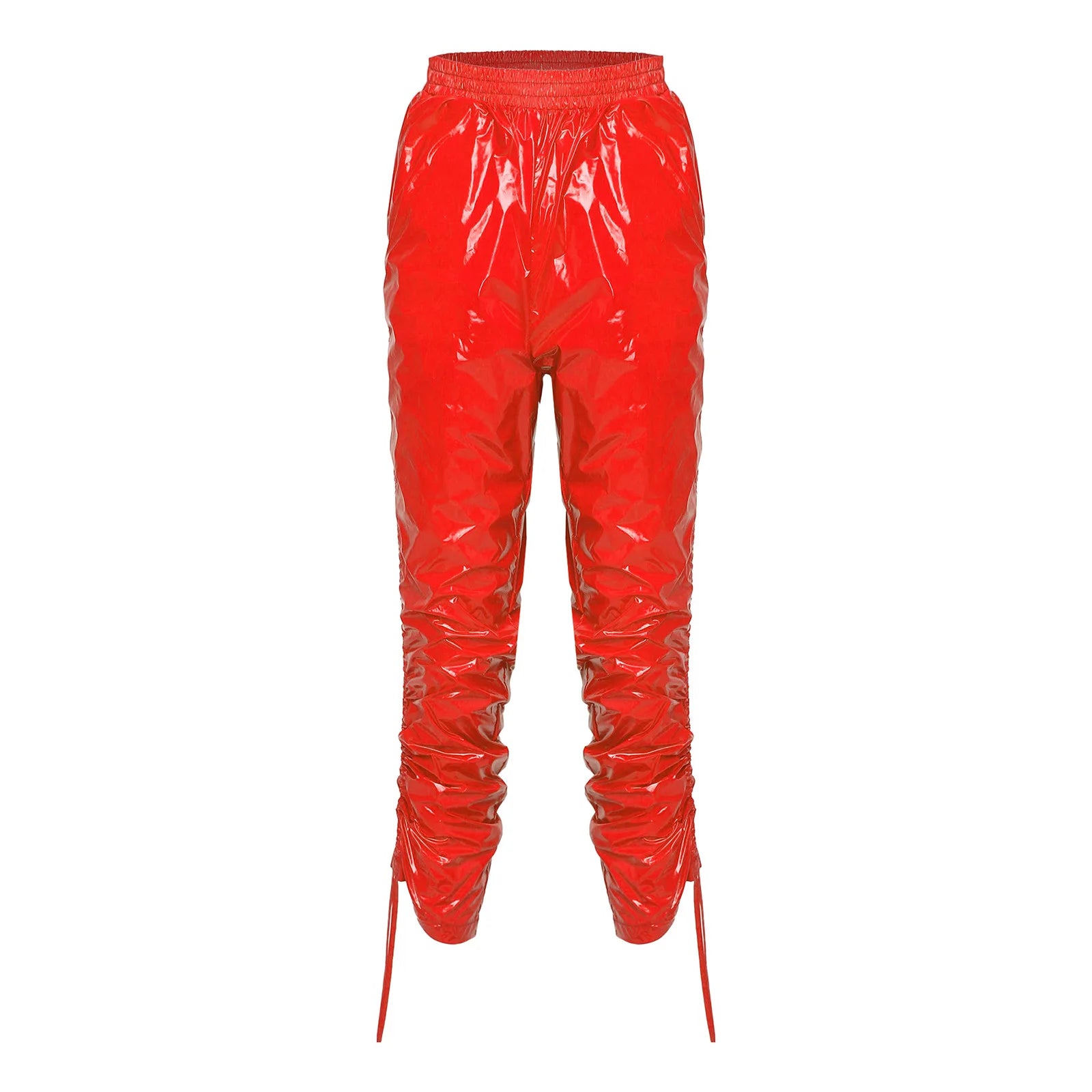 Trend4us Women's Glossy Ruched Drawstring Vinyl Cropped Pants