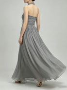 Trend4us Luxe Draped Halter Cutout Backless Evening Gown - Gray