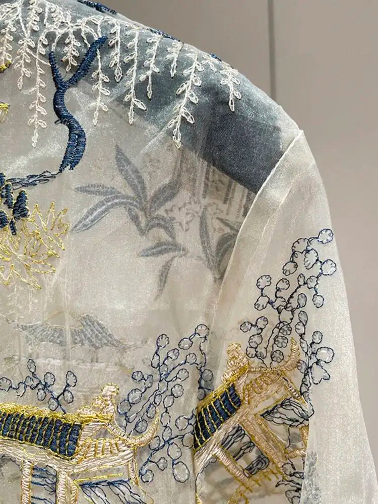 Trend4us Luxe Sheer Organza Embroidered Scenic Blouse