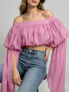 Trend4us Romantic Off-Shoulder Chiffon Puff Sleeve Crop Top