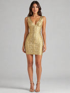 Trend4us Luxe Metallic Sculpted Bandage Mini Dress